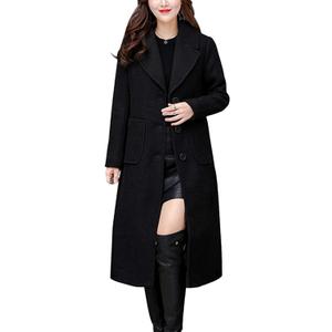 chouyatou Women's Big Notch Lapel Single Breasted Mid-Long Wool Blend Coat (X-Large, Black)