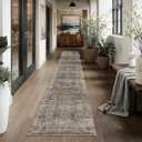 2x10 Brown Grey Vintage Washable Runner Rugs for Hallway Kitchen Boho Hallway Carpet Low Pile Non-Slip Retro Distressed Accent Throw Rug for Entryway Bathroom Bedroom