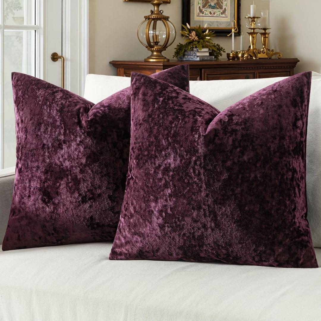 MIULEE Velvet Throw Pillow Covers Set of 2, Soft Neutral Decorative Pillow Cases with Luxurious Textured Vintage Cushion Covers for Home Decor Couch Sofa Bed,Purple 18x18 inch