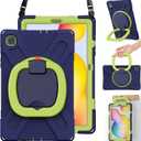 BRAECN Silicone Case for Samsung Galaxy Tab S6 Lite 10.4 Inch 2022/2020, Heavy Duty Rugged Case with Handle Grip, Shoulder Strap, Stable Kickstand, S Pen Holder, Navy+Green