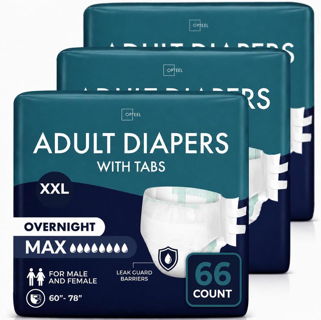 OPTEEL Adult Diapers with Tabs, Max Absorbency, Women & Men Size XXL, 66ct