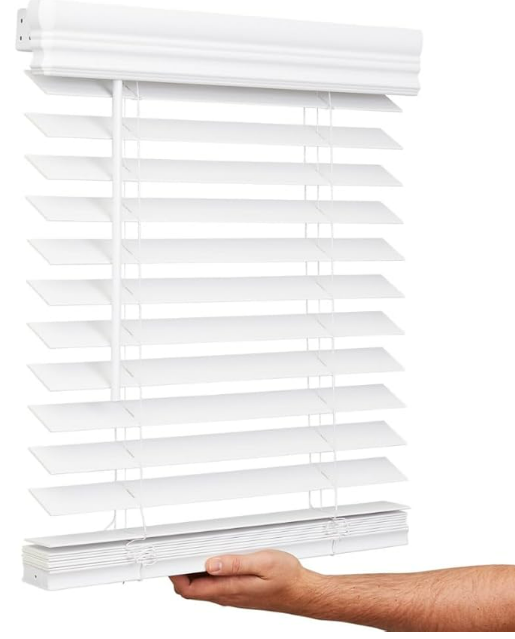 Lotus & Windoware Cordless, 2 Inch Faux Wood Blind, Window Blinds, Blinds & Shades, Blinds for Indoor Windows, Embossed, 16" x 36", Bright White