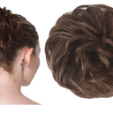 FESHFEN Messy Bun Hair Piece - Wavy Synthetic Chignon Scrunchies for Instant Volume, Elastic Bun Ponytail Hair Extensions Thick Hairpieces for Women, Black Brown 1.50 oz