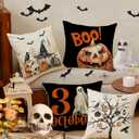 Halloween Ghost Boo Pillow Covers Trick or Treat 18 x 18 Inch Throw Pillows, Spooky Pumpkin Tree Decorative Farmhouse Seasonal Cushion Case for Sofa Couch Set of 4