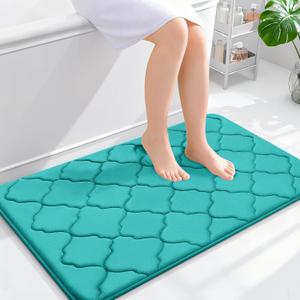 OLANLY Memory Foam Bath Mat Rug 36x24, Ultra Soft and Absorbent Bathroom Rugs, Non-Slip, Comfortable, Machine Washable Bath Carpet for Bathroom Floor, Tub, Shower and Home Decor Accessories, Teal