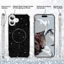 TEECOVER for iPhone 16 Case 6.1-Inch, [Clear Wavy Border][Sparkly Glitters][Fit for MagSafe] Shockproof Cute Slim Fit Magnetic Phone Case for Women & Girls - Black