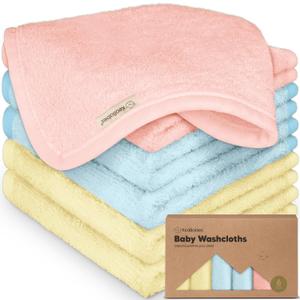 6-Pack Soft Baby Washcloths, Viscose from Bamboo - Kids, Newborn Bath Towels, Infant Shower, Toddler Reusable Face Towel, Gentle on Skin, Face Wash Cloths for Babies, 10x10 (Candy Pop)