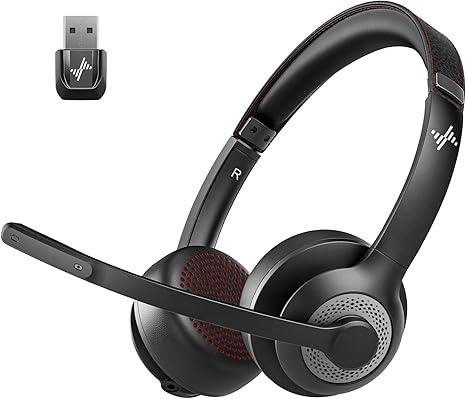 JIAMQISHI Wireless Headset with Mic for Work, Bluetooth V5.2 Headphones with AI Noise Cancelling Microphone, USB Dongle, Clear Calls & Mic Mute, for Laptop, PC, iPhone & Android Phones