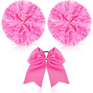 Hanaive 3 Pcs Cheerleading Pom Poms and Large Cheerleader Hair Bow Metallic Cheer Supplies for Team Spirit Sports Dance Cheering