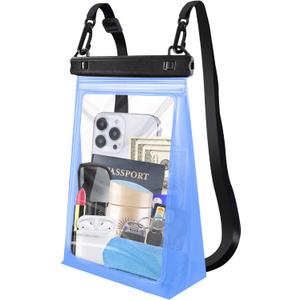 Large Waterproof Phone Pouch Floating, [Double Seals] IPX8 Waterproof Pouch for Beach Vacation Concert, Cell Phone Dry Bag for iPhone Samsung Google All Device Blue (Large (Up to 8.5"))