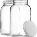 1 Gallon Glass Jar With Lid – 2 Pack Large Glass Jar With Airtight Metal Lids - USDA Approved BPA-Free Dishwasher Safe, Wide Mouth Sun Tea Jar, Gallon Mason Jar for Storage, Fermenting, And Brewing