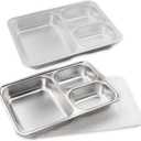 Stainless Steel Kids Plates (2 Packs), Portion Control Divided Metal Plate for Adults Toddlers Balance Lunch, Unbreakable Sectioned Plates with Dividers Bariatric Diabetic Diet BPA Free Reusable (10.3x7.1IN 2-Pack)