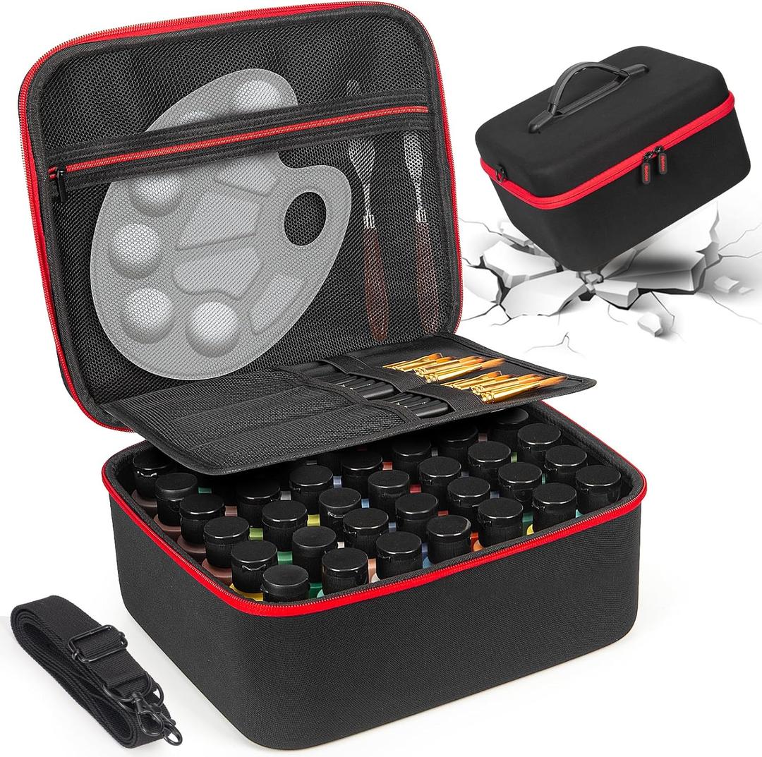 Acrylic Paint Organizer for 2 fl oz Bottles - Case for Apple Barrel/FolkArt/HissiCo - Storage for 42 Bottles, Craft Paint Organizer, Black