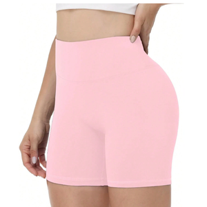 Verdusa Women's High Waisted Biker Shorts Fitness Clothing Yoga Workout Gym Shorts Pink Small