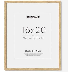 16x20 Picture Frame Solid Oak Natural Wood Frame Wood Picture Frames Mat for 11x14 with Tempered Glass for Wall & Tabletop Wall Hook Display, Natural Color 1P