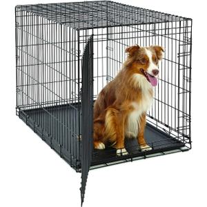 MidWest Homes for Pets Large LifeStages Single Door 42-Inch Folding Dog Crate, Enhanced Security, Includes Leak-Proof Pan, Divider Panel, Handle, Rubber Feet (Black)
