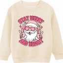 Toddler Girl Christmas Sweatshirt Kids Ugly Xmas Cotton Short Sleeve Shirt (3-4 Years, Santa Apricot)
