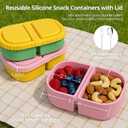 2 Pack Reusable Silicone Snack Containers with Lid, Strap, Spoon & Fork-2 Compartments Portable Mini ContainersSilicone Snack Storage Box for Picnic, Office, School(blue+green)