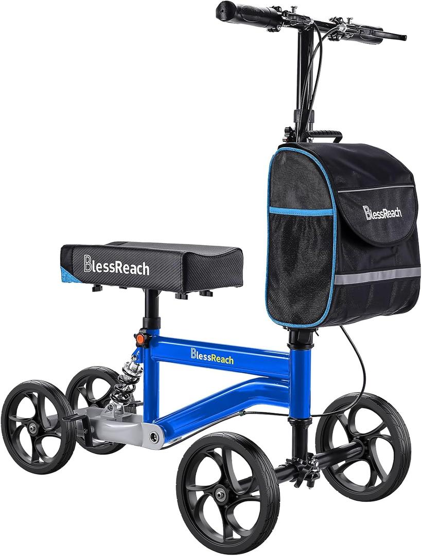 BlessReach Knee Scooter for Adults for Foot Injuries, 13" Cozy Knee Pad, Blue