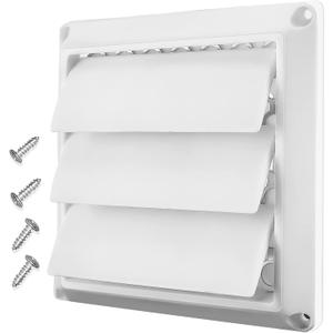 4 Inch White Plastic Louvered Outdoor Vent Cover With Stainless Steel Grille Screen for Dryer, Exhaust Vent cover Widely Used for Dryers and Houses Wall to Keep Rain, Snow, Wind or Birds by AMI PARTS