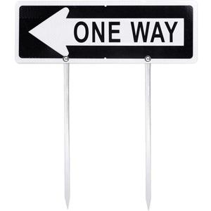 Kichwit One Way Metal Sign with Left Arrow, 17.7" x 5.9", Reflective Aluminum, Metal Stakes Included, Rust Free, Weather Resistant, for Outdoor Use