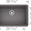 BLANCO, Cinder 522427 PRECIS SILGRANIT Single Bowl Undermount Kitchen Sink, 26.81" L X 17.75" W for 30" Cabinet