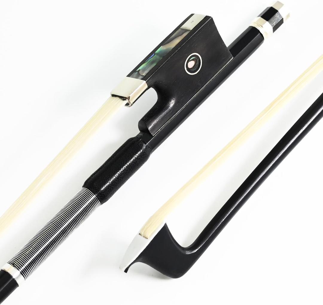 Carbon Fiber Violin Bow Half 1/2 Size VINGOBOW 100V Advanced Level 62cm Parisian Eyes Ebony Frog Real Mongolian White Horse Hair Warm Clear Tone Straight Smooth Screw Great Flexibility