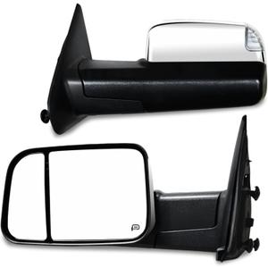 AERDM New Towing Mirrors Compatible with 2002-2008 Dodge Ram 1500 for 2003-2009 Dodge Ram 2500 3500 Pickup Truck Power Heated Side View Pair Set Black Flip-Up Side Mirror (Chrome), Standard