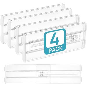 4 Pack Drawer Dividers for Clothes, 4" High 10.2"-16.5" Adjustable Expandable Dresser Drawer Organizer, Clear Plastic Separators for Dresser, Baby Clothing, Underwear, Cosmetic, Toiletries