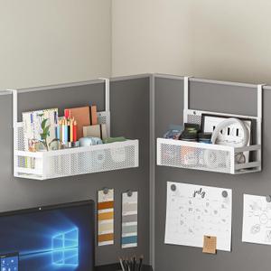 Hanging Desktop Baskets Fine Mesh Wire Storage Basket Over Cabinet Door Organizer No Drilling Required for Kitchen Bathroom Office, 1 Small, 1 Large. (White)