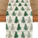 Artoid Mode Xmas Trees Snowflake Christmas Table Runner, Seasonal Winter Green Kitchen Dining Table Decoration for Home Party Decor 13x72 Inch