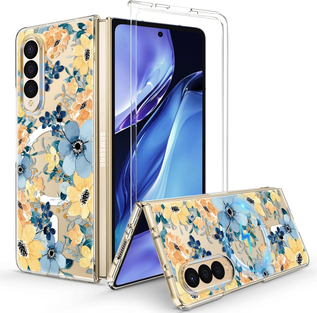 Magnetic for Samsung Galaxy Z Fold 4 Case,Floral Design PC Case for Women Men Girls Boys Drop Protection Shockproof Cute Durable TPU Bumper Cover for Galaxy Z Fold 4,Flowering shrubs 12.5