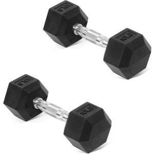 Fitvids Hex Rubber Coated Dumbbells Hand Weights Pairs for Exercises and Fitness and Home Gym, Pairs