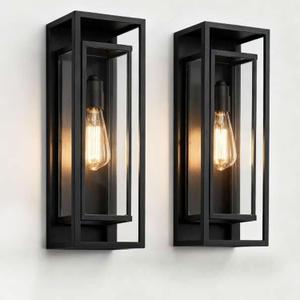 2Pack 18inch Outdoor Wall Light Fixtures, Exterior Waterproof Modern Matte Black Wall Lamps with Glass Shades,E26 Sockets Porch Light for Front Door Patio Entryway