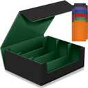 1800+ Trading Card Storage Box, Magnetic Closure Toploaders Storage Box Hold 600+ 35PT 3"x4" Standard Toploaders, PU Leather Card Deck Boxes Fit for MTG,Sport Cards,Game Cards (Black&Dark Green)
