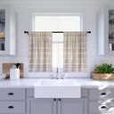 Clean Window Twill Stripe Anti-Dust Allergy/Pet Friendly Anti-Dust Sheer Cafe Curtain, 52" x 24", White/Linen