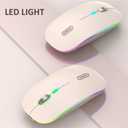 TENMOS Wireless Bluetooth Mouse, LED Slim (Bluetooth 5.1 + USB) 2.4GHz Rechargeable Silent Bluetooth Wireless Mouse with Type C Adapter for Laptop/MacBook/iPad OS 13 and Above - Light Pink