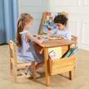 Kids Solid Wood Table and 2 Chair Set with Storage Desk and Chair Set for Children Toddler Activity Table (Solid Wood/Natural), 31"W x 19.6"D x 20.4"H