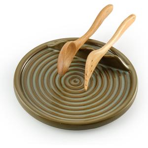 Spoon Holder, Ceramic Spoon Rest for Stove Large Cooking Spatula Holder for Kitchen Countertop Coffee Spoon Rest for Ladle, Spatula, Spoons or Tongs, Green