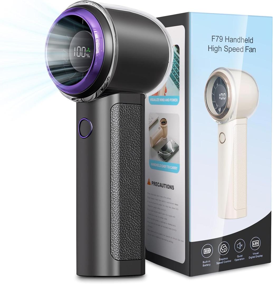 2 x Portable Handheld Turbo Fan, 1-100 Speed Hand Fan with Air Turbo Tech and Digital Display, 13000 RPM Rechargeable for Outdoor Activities,Travel,Working (Grey)