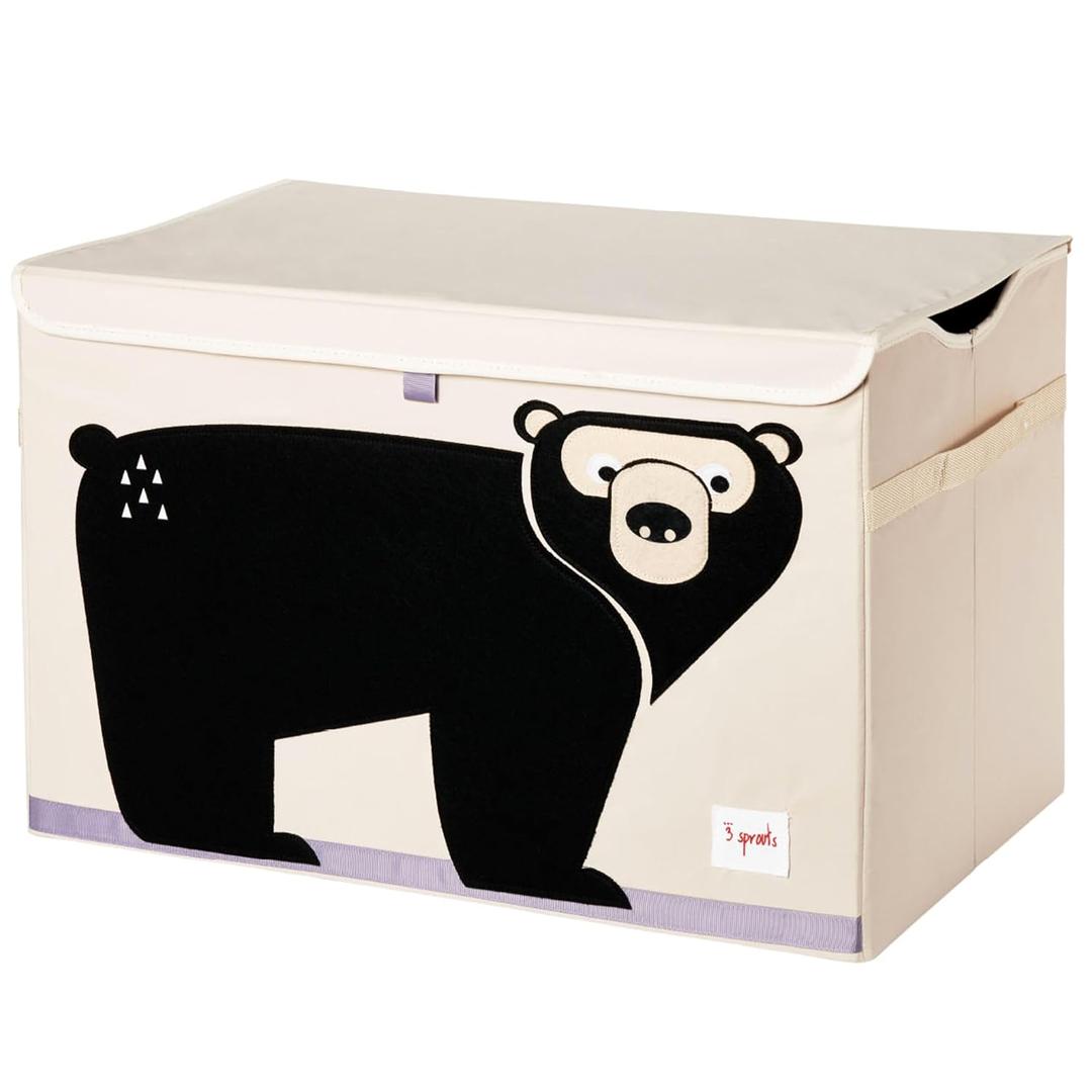 3 Sprouts Large Toy Chest for Kids with Lid and Handles - Collapsible Toy Storage Bin/Trunk/Box/Basket Organizer for Boys & Girls Playroom, Nursery, Bear