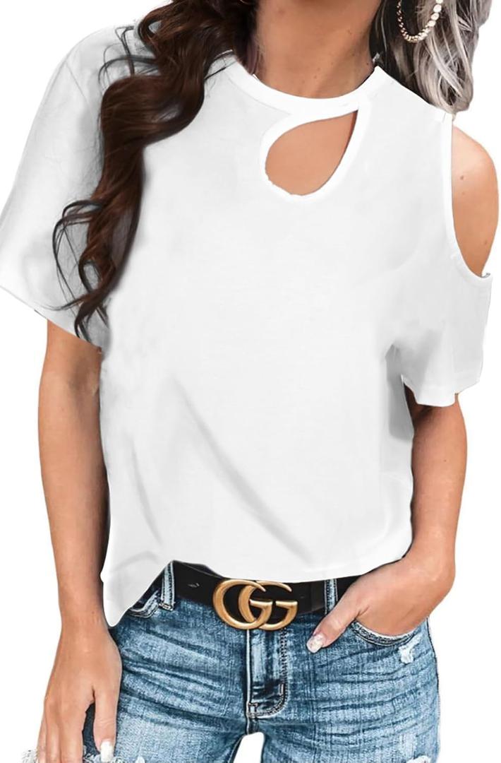 CNFUFEN Womens Leopard Print Cute Tshirts Fashion Knotted Blouse Off-Shoulder Short Sleeve Top (Large, 1-white)