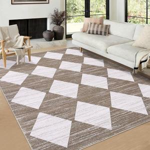 COZYLOOM Area Rug 8x10 Modern Washable Rugs Meline Checkered Accent Rugs for Bedroom Living Room Nursery Geometric Neutral Soft Office Carpet Low Pile Non Slip Distressed Farmhouse Floor Cover Brown (8' x 10' (Rectangular))