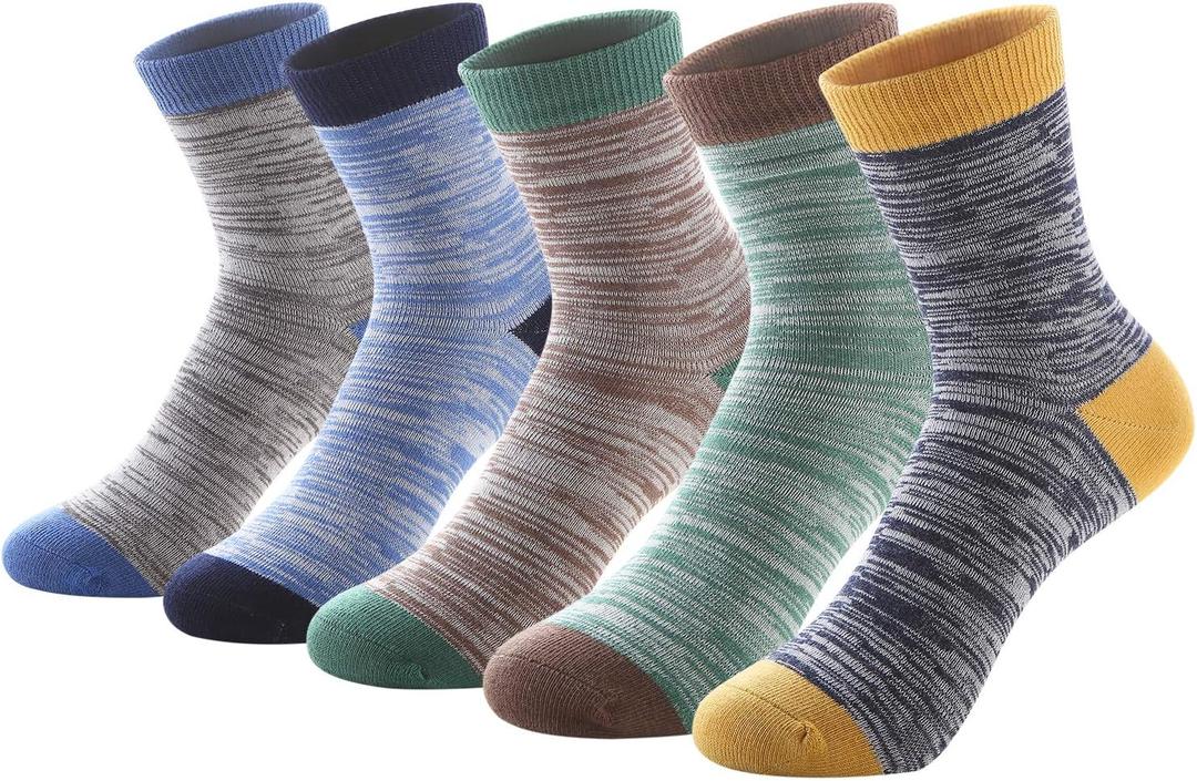 Kids Boys Crew Ankle Socks Cotton Dress Fashion Design Colorful Pattern Seamless Toe 5 Pack Ages 1-11