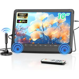 Desobry 10" Small Portable TV with Detachable Antenna, 1080P Mini TV with IPS Display, Support HDMI, USB, RCA, Built in Digital Tuner, AV Inputs, Dual Speaker and Remote Control