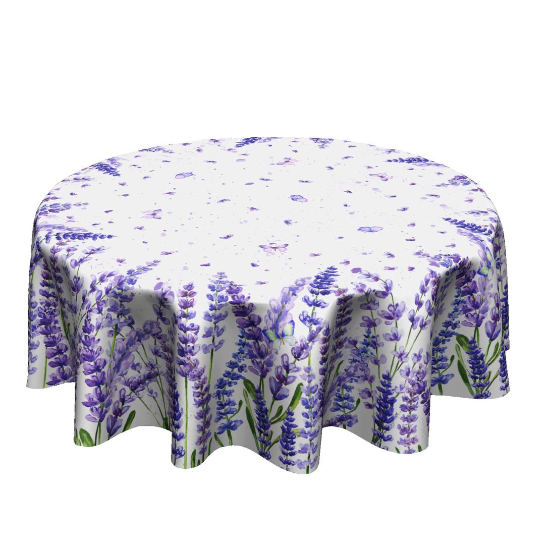 Lavender Round Tablecloth - 60 Inch Purple Florals Butterfly Polyester Fabric Spring/Summer Flowers Leaf Table Cover for Kitchen Dining Room Picnic Party Outdoor
