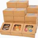 Bakepacker 100pcs Kraft Bakery Boxes with Window 6x6x3 inches Thick & Sturdy Macaroon Pastry Boxes Cookie Boxes for Bakerys