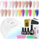 JODSONE Builder Gel Nail Kit with U V Light Base Top Coat 21 Colors High Shine Builder Gel and 100 PCS Extension Stickers