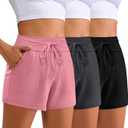 3 Pack Women's Cotton Drawstring Sweat Casual Summer Workout Athletic Gym Lounge Shorts with Pockets, 3 Pack, Small