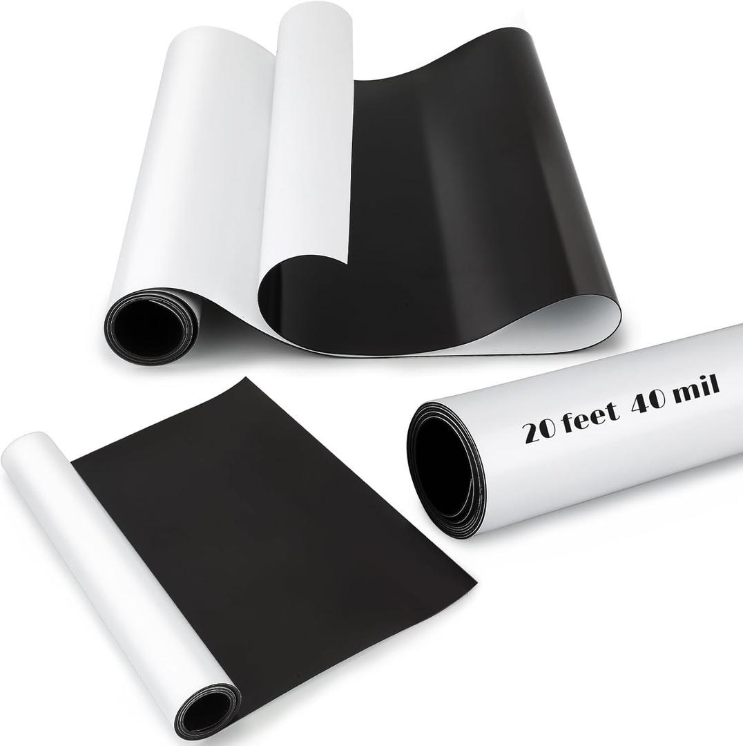Eersida White Surface Magnet Roll Car Sheets Flexible Blank Magnetic Sign Vinyl Roll for Vehicles DIY Craft Projects(16 Inch x 20 Feet, 40 Mil)